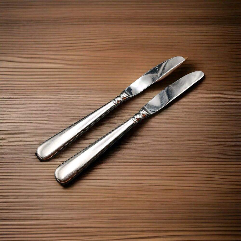 Pearl Platinum by Lenox 18/8 Glossy Stainless Steel Dinner Knives Set Of 2 Vtg